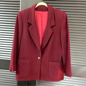 100% Cashmere Vintage Nordstrom Gallery Red Burgundy Blazer Jacket, Size 8